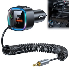 ADDLIVE Aux Bluetooth 5.4 Adapter Auto, Bluetooth Adapter Aux Auto, USB C Adapter Auto Zigarettenanzünder mit Spiralkabel Klinke 3.5mm, Schnelles Auto Ladegerät Zigarettenanzünder mit PD 30W & QC 12W