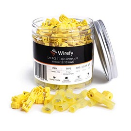 Wirefy 120 PCS Yellow T Tap Wire Connectors - Quick Splice Electrical Wire Tap Connectors and Insulated Male Quick Disconnect Terminals - 12-10 AWG