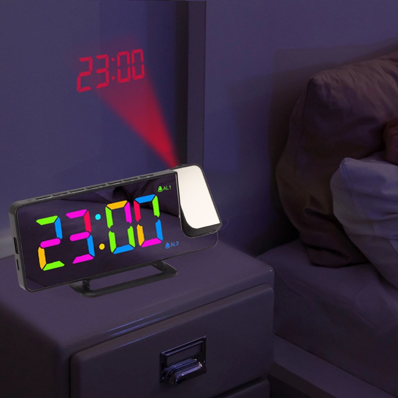 Digital Clock RGB LED Large Screen Mirror Projection Multifunctional Table