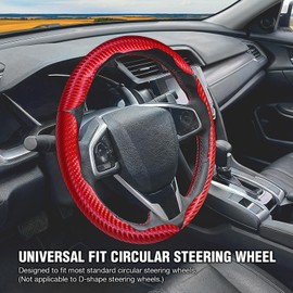 CARSUDO 3pcs Carbon Fiber Anti-Slip Auto Car Steering Wheel Cover Fits for Toyota Rav4 Corolla Camry Highlander (Red)