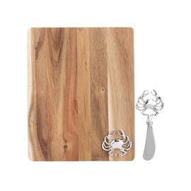 Ganz CB184916 Crab Ocean Emblem 9.5 x 7.5 x 1.5 Inches Acacia Wood Charcuterie Platter Chopping Cutting Board with Stainless Steel Cheese Knife Spreader Kitchen Display Party Tray