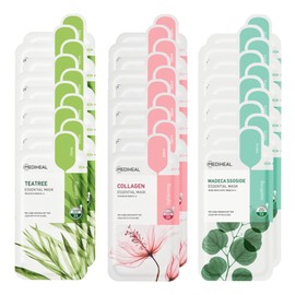 Mediheal Mascarilla Facial Essential Hero(30 Unidades)(Colágeno Árbol De Té Madecassoside) Mascarilla Facial Coreana Para El Cuidado De La Piel...    