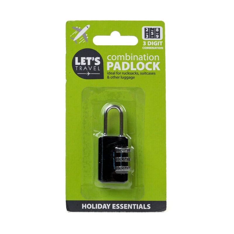 6-Pack Let's Travel 3-Digit Combination Padlock Set, Black, Holiday Essentials