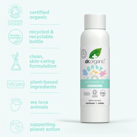 Dr Organic Baby Massage Oil with Calendula, Sensitive Skin, Soothing & Bonding Massage, Dermatologically Tested, Natural, Vegan, Cruelty-Free, Paraben & SLS Free, Certified Organic, 150ml