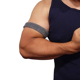 COUVER 1 inch Soft Cotton Terry Stretchable Bicep/Arm Band, Charcoal (2 Pairs)