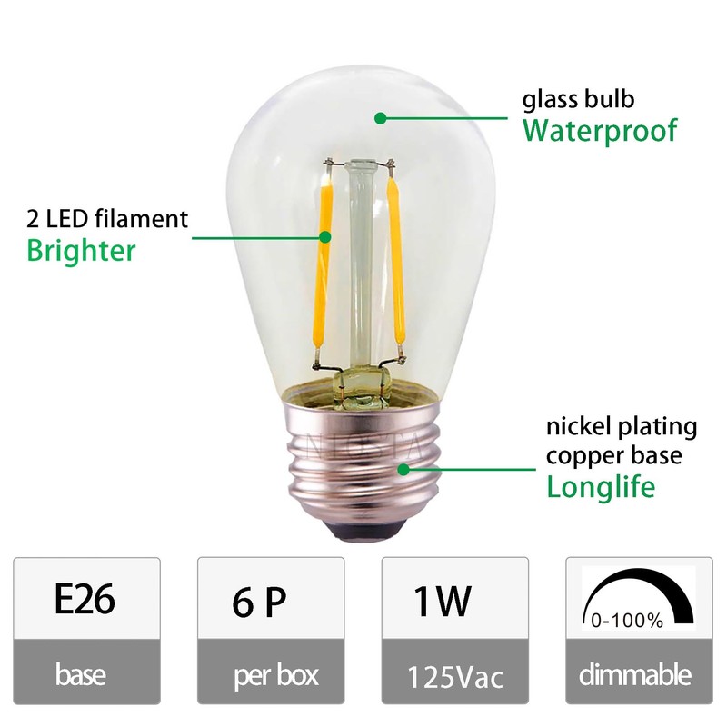 NIOSTA 6 Pack S14 LED Replacement Light Bulbs for Outdoor