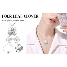 4 Pieces Four Leaf Clover Jewellery Set for Women Four Leaf Clover Necklace Bracelet Stud Fibula Set with Clover Pendant Gifts for Girls Mum Ladies