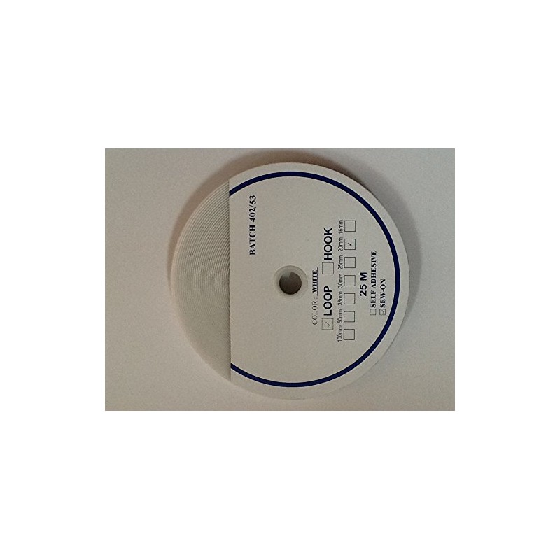 20mm Sew on White Hook & Loop Interlocking Tape x