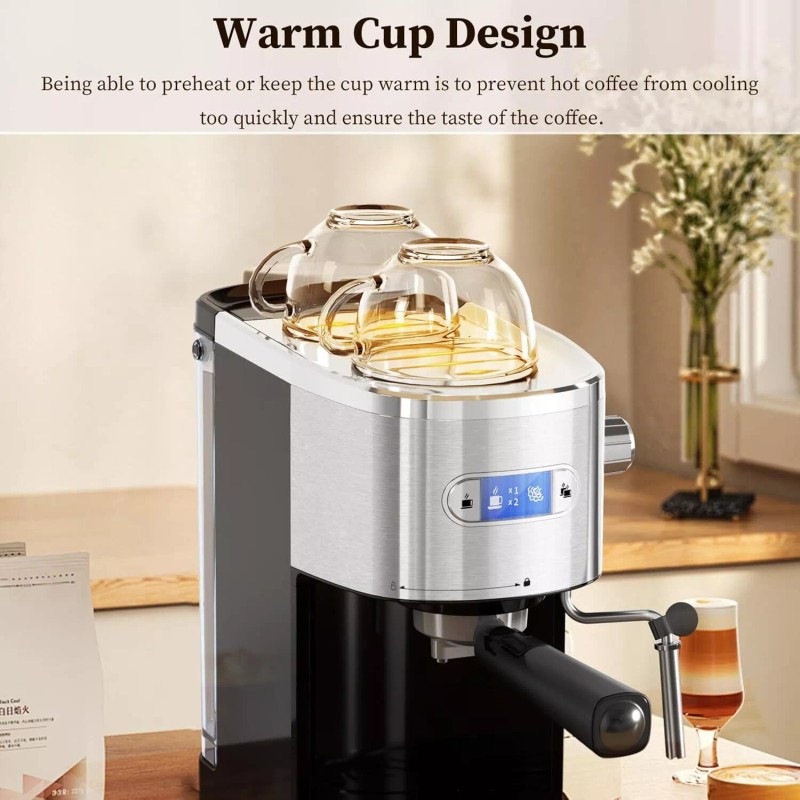 Unbranded 20 Bar Semi-Automatic Coffee Espresso Maker,Milk Frother Steam Wand,LCD