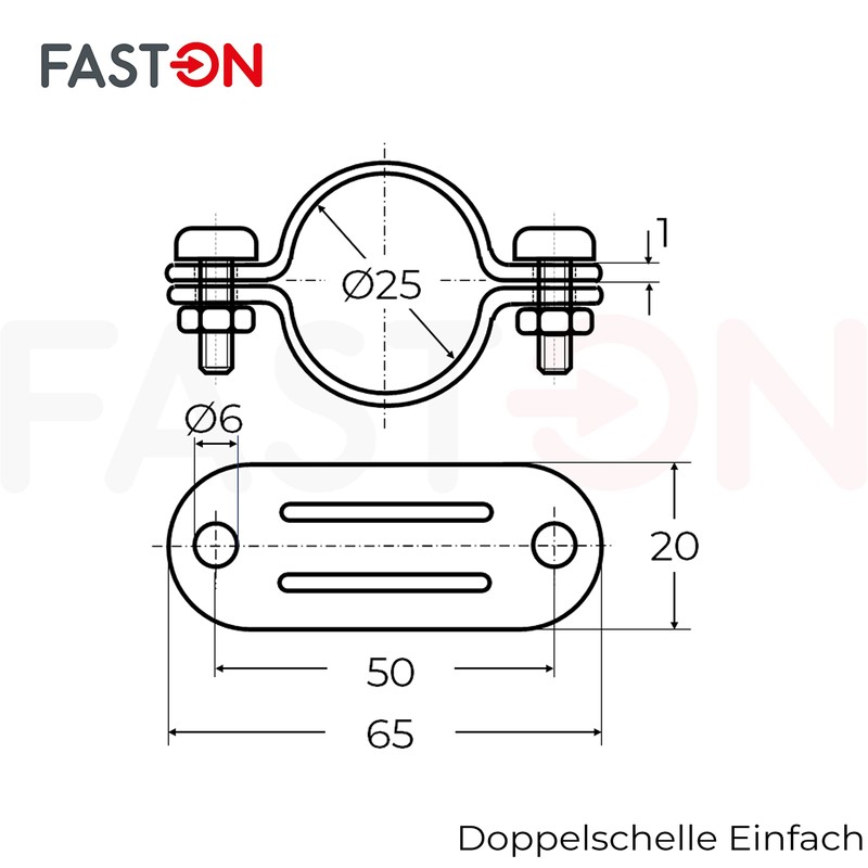 FASTON® Double clamp, single 25 mm stainless steel A2 V2A