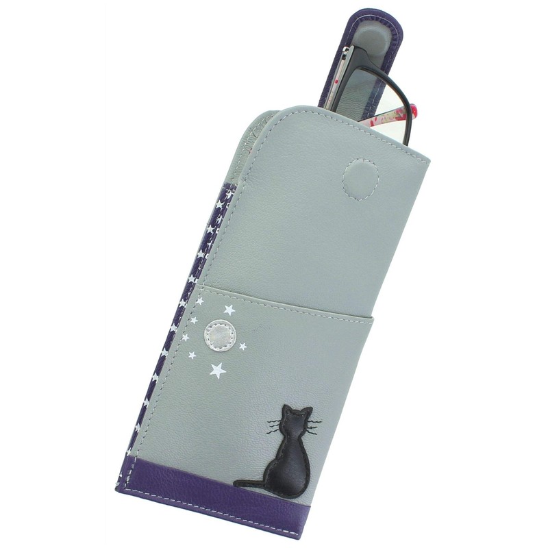 Mala Leather Midnight Collection 5152_35 Soft Leather Glasses Case, Grey,