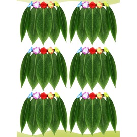 6 Pcs Leaf Hula Skirt Hula Green Leaves Skirt with Artificial Flowers Hawaiian Grass Skirt for Summer Luau Party