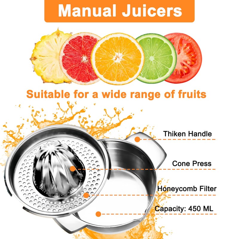 DONGDA Lemon Squeezer Stainless Steel Manual Citrus Juicer with Container
