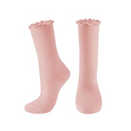 DOOVID Womens Socks Cute Ruffle Socks Cotton Turn-Cuff Frilly Crew Socks Slouch Casual Socks for Women 1 Pair Pink