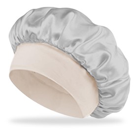 YAPKOLV Satinhaube Haarhaube zum Schlafen Wendbare Doppellagige Haarhauben Mit Satinfutter Weiche Elastische Seiden Schlafhaube für Frauen Mädchen Lockiges Naturhaar (grau)