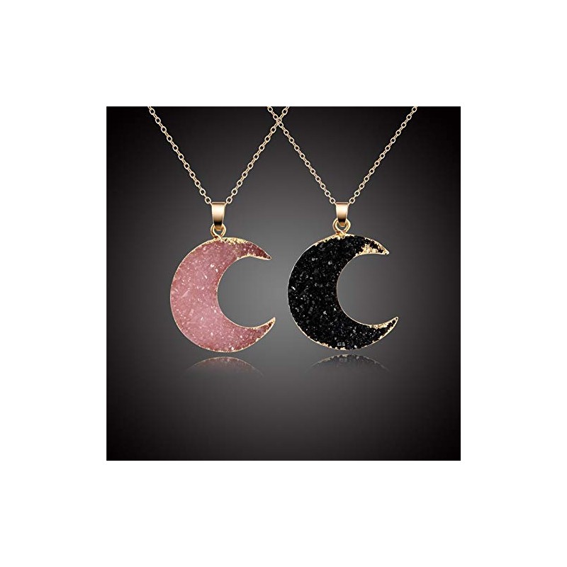 Simple Resin Moon Necklace Imitated Druzy Crescent Charm Pendant Crystal