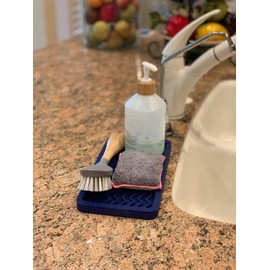 Happitasa Silicone Kitchen Sink Organizer Tray and Sponge Holder | Zigzag Style (DARK BLUE, 10" x 5.25")
