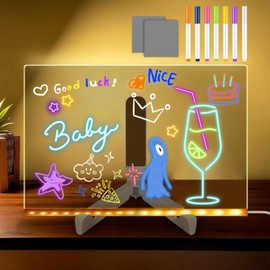 ACMHNC ACMHNC LED Notiztafel mit Farben, Nachrichtentafel mit LED-Leuchten, Transparente Acryl Tafel 20x30cm Notiztafel Abwischbar Drawing light, inkl. 7 Neon-Stifte,kreatives Geschenk für Kinder Freundin