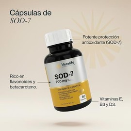Veralife- SOD-7 Superóxido Dismutasa,Glutation-NAC, Polypodium y vitaminas 60 Cápsulas 700MG, Calidad Premium