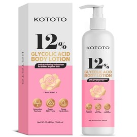 Kototo 12% Glycolic Acid Lotion (10.14 Fl Oz), Moisturizing Body Lotion for Dry Skin, Lotions for Extremely Dry Skins, Skin Exfoliator for Body, Revitalizing Skins Moisturizer for Men & Women