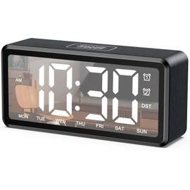 AMIR Wooden Alarm Clock Bedside, Digital Alarm Clock with Large LED Display, 12/24H, DST, Date, Snooze, Dual Alarm, Adjustable Volume & Brightness, USB Port Desk Clock for Bedroom, Office, Wood Decor