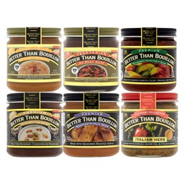 Better Than Bouillon All Vegetarian Base Variety Pack, 1 No Chicken Base, 1 No Beef Base, 1 Seasoned Vegetable Base, 1 Mushroom Base, 1 Roasted Garlic Base, 1 Italian Herb Base, 8 oz Jars (Pack of 6)