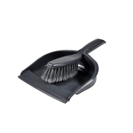 Homéa, Plastic Dustpan and Broom with Rubber Rim Charcoal