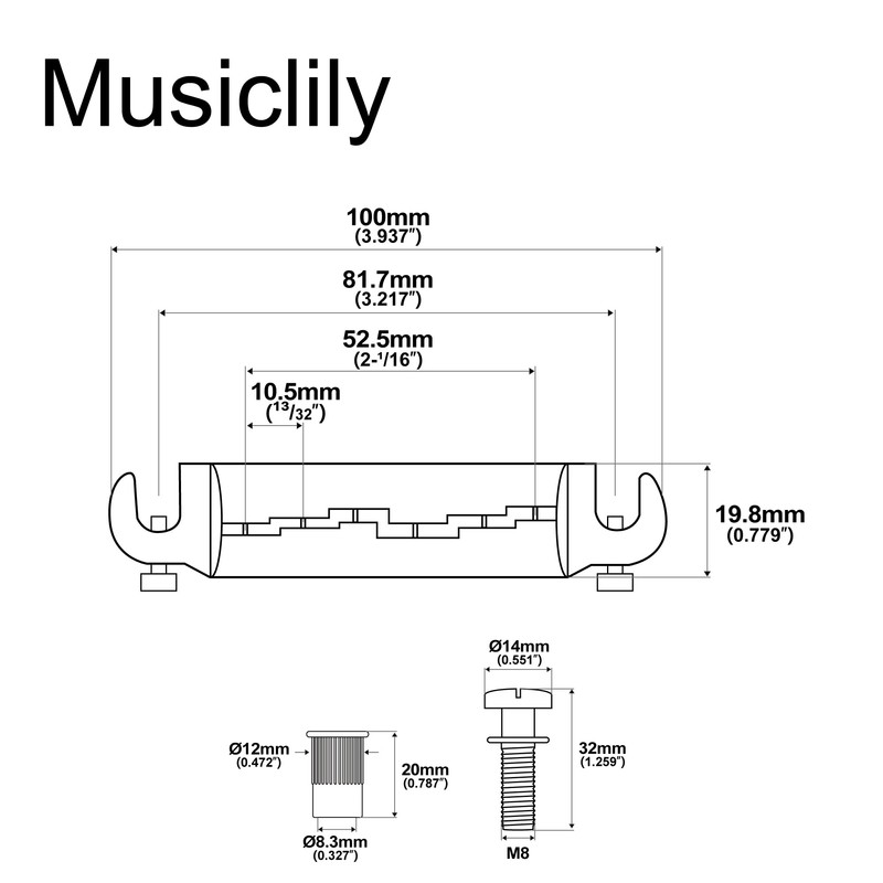 Musiclily Pro 52.5mm Pre-set Intonatable Wraparound Bridge Tailpiece for Epiphone