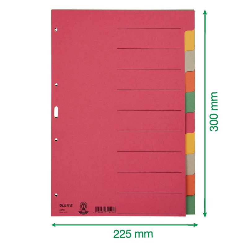 Esselte Leitz Cardboard Index Blank A4 Cardboard 10 Sheets Coloured