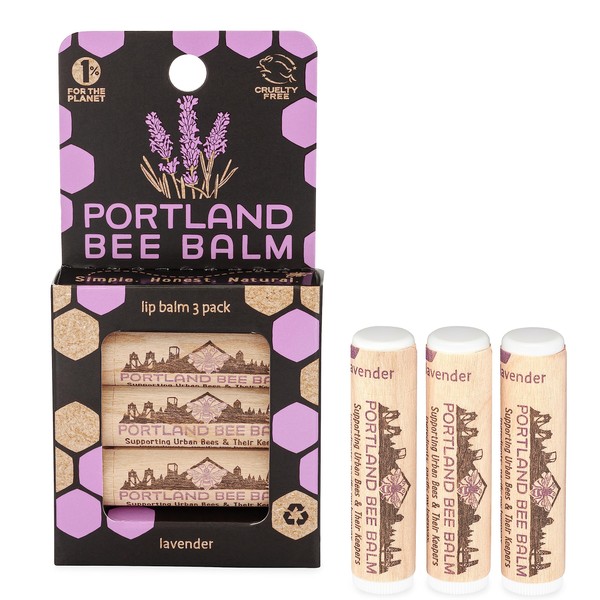 Portland Bee Balm All Natural Handmade Beeswax Based Lip Balm, Lavender 3 Count