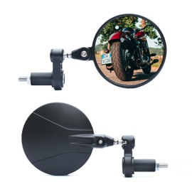 WTZMOTO Motorcycle Bar End Mirrors Round Motorcycle Mirrors Black, 360° Rotatable Handlebars Aluminum RearView Mirror Compatible with Scooter, Supermoto, Dirt Bike, Quad Bike, Cafe Racer.