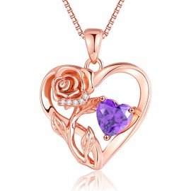 Infinity Rose Flower Heart Necklaces for Women 925 Sterling Silver Anniversary Jewelry Her Love Gifts for Wife Girlfriend Mom Mothers Day Valentines Birthday Rose Gold Birthstone Pendant Feb