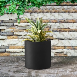 Kante 12.6" Dia Round Concrete Planter, Modern Style Large Cylindrical Plant Pot with Drainage Hole and Rubber Plug for Indoor Outdoor Patio, Black