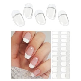 Posoto Semi Cured Gel Nail Strips (A White French),20 Pcs Gel Nail Wraps,Stickers,UV Light Required, Salon Quality,Long Lasting