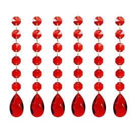 Poproo Teardrop Pendants Octagon Crystal Glass Beads Pendant for Chandelier Lamp Curtain Decor, 6-Pack (Red)