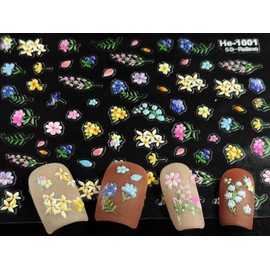 Flower Nail Stickers for Nail Art - Flowers Nail Art Stickers Summer Floral Leaf Plant 5D Embossed Nail Decals Self-Adhesive Nails Supply Manicure (Dark Colored Flower)