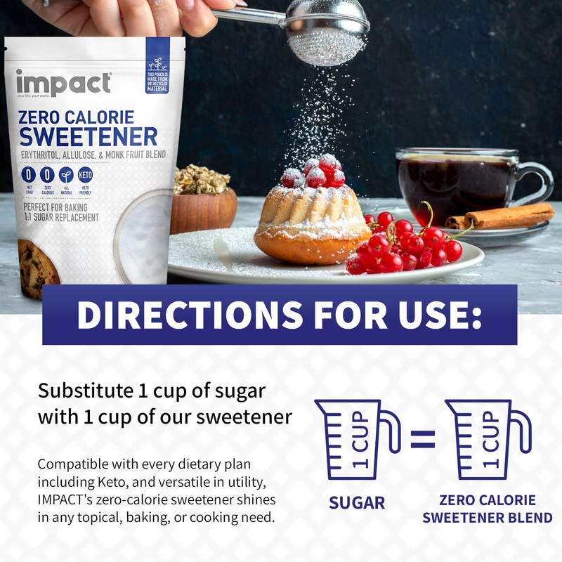 Impact - Erythritol Allulose Monk Fruit Sweetener Blend, Zero Calorie,