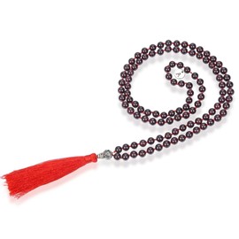 Adabele Premium 108 Mala Bead Red Tassel Necklace - Real 8mm Natural Garnet Semi Precious Crystal Tibetan Buddhist Japa Prayer Beaded Jewelry RGN8