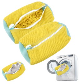 2PCS Shoe Washing Machine Bag, Reusable Laundry Shoe Bag with Zipper Fluffy Fibers, Shoe Cleaning Bag for Washing Machine Washer and Dryer