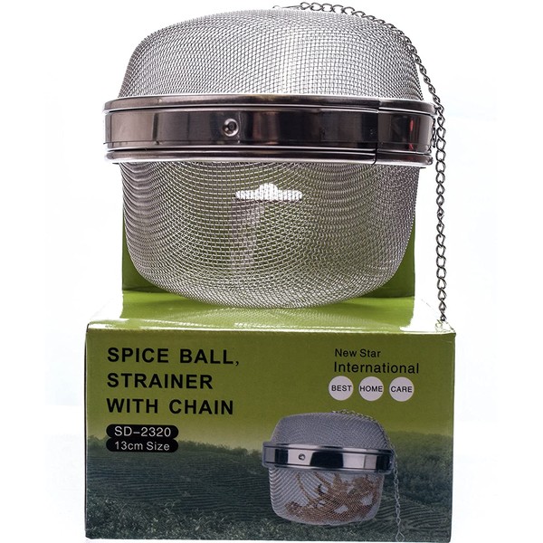 M.V. Trading SD2320 Jumbo Stainless Steel Locking Spice Mesh Ball, Tea Strainer, Tea Infuser, Giant Size, 5.25-Inch