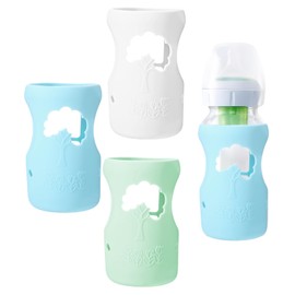 3 Pcs Colorful Silicone Sleeve for Dr.Brown Bottles, Silicone Bottles Sleeve Compatible with Dr.Brown Wide Neck Bottle, Dishwasher-Safe BPA Free, for 9 Oz (White Green Blue)