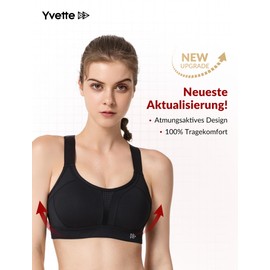 Yvette Sports Bra, Strong Hold, Adjustable Straps, Crossed Back, Large Sizes, for Fitness, Running and Yoga, Black - black, size: l