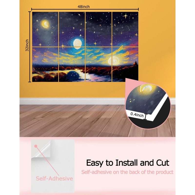 8 pack Art Acoustic Panels with Self-Adhesive,48 x 32Inches Acoustic
