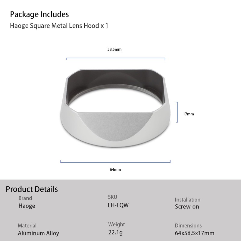 Haoge Metal Square Lens Hood for Leica q3 Q2 Q
