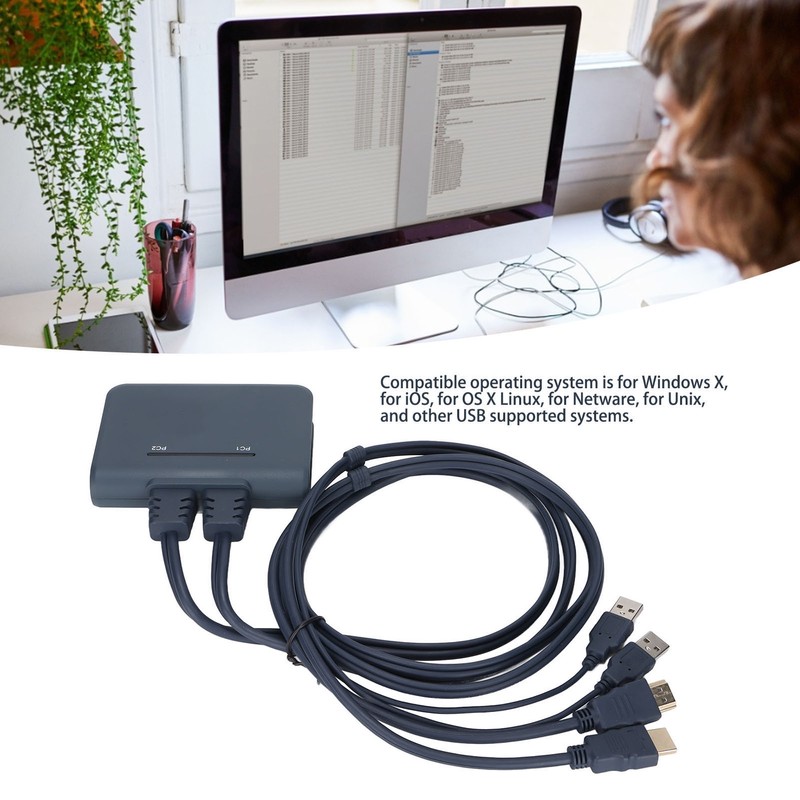 USB KVM Switch 2 Ports Wired HD Multimedia Interface KVM