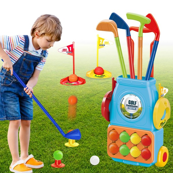 Mililier Toddler Golf Set,Kids Golf Set with 10 Golf Balls,4 Toddler Golf Clubs and 2 Practice Holes,Indoor Outdoor Sports Golf Toy for Toddlers Age 3 4 5 Years Old Birthday