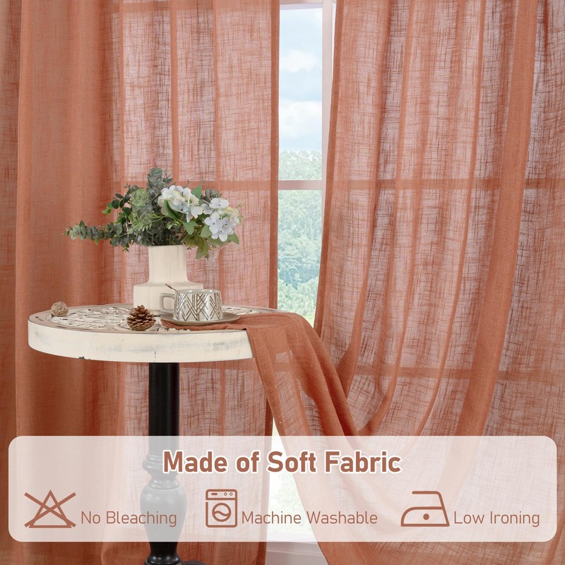 LAMIT Terracotta Linen Boho Curtains 84 inch Length 2 Panels,