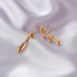 Abstract Aesthetic Unique Designer Mismatched Irregular Waterdrop Earrings,Gold Plated Statement Earrings,Melting Liquid Asymmetry Earrings for Women(gold)