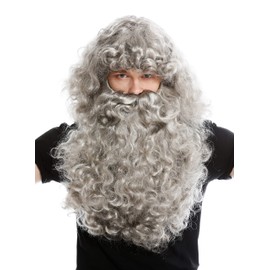WIG ME UP - 46-A+B-ZA68R Wig and Beard Set Deluxe Servant Ruprecht Prophet Hermit Hermit Magician Grey