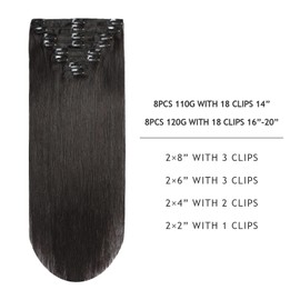 YILITE Hair Extensions Clip in 20 Inch 120g 8pcs Clip in Hair Extensions Real Human Hair Natural Silky Double Weft Hair Extensions Clip in Real Hair (20inch #1B Off Black)